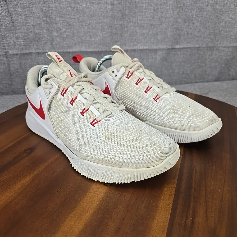 Nike Men's Cream Athletic Shoes with Red Swoosh